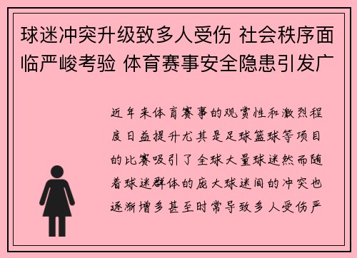 球迷冲突升级致多人受伤 社会秩序面临严峻考验 体育赛事安全隐患引发广泛关注